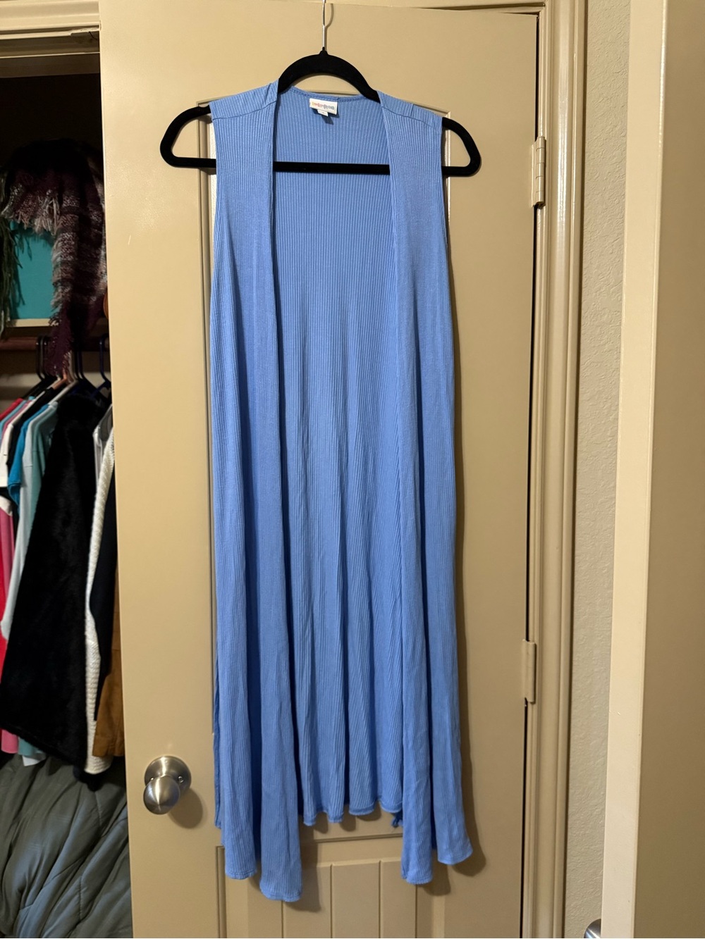 LuLaRoe Joy Vest Small Light Blue Ribbed Duster Cardigan